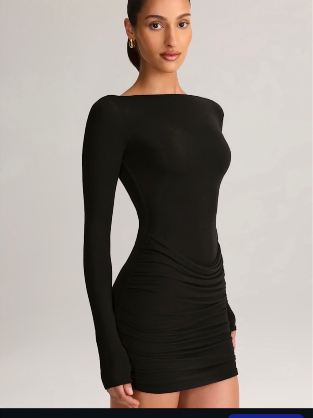 Oh Polly Black Long-Sleeve Ruched Mini Dress